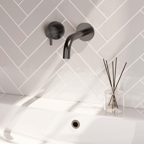 Brauer Gunmetal Edition Mitigeur de lavabo encastré - bec verseur courbé à droite - levier court et étroit - modèle B2 PVD - gunmetal brossé SW715900