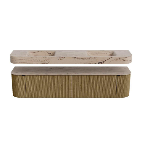 MONDIAZ THOR-DLUX Meuble de salle de bains - 200cm - arrondi gauche + droite - couleur Dusk - 2 tiroirs et 2 portes - Vasque suspendue CLOUD Double sans trou de robinet - couleur Arena SW1467080