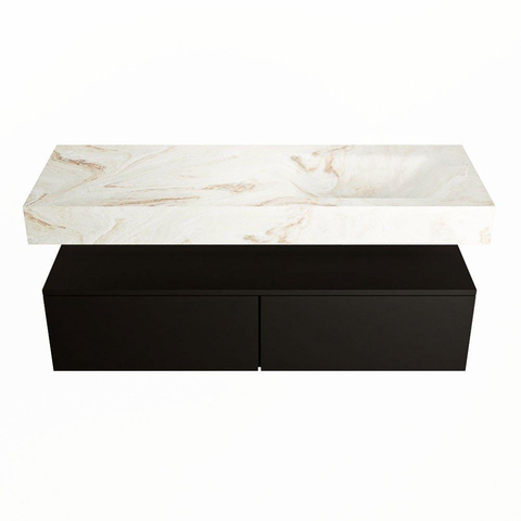 Mondiaz ALAN-DLUX Ensemble de meuble - 130cm - meuble Urban mat - 2 tiroirs - Lavabo Cloud Frappe suspendu - vasque Droite - 0 trous de robinet SW805475