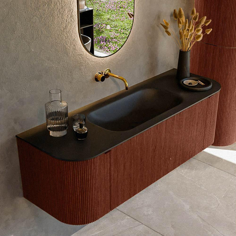 Mondiaz KURVE Ensemble de meuble de salle de bains - 140x46x40cm - 1 tiroir - 2 portes - lavabo solid surface - central - sans trou de robinet - Ruby SW1415420