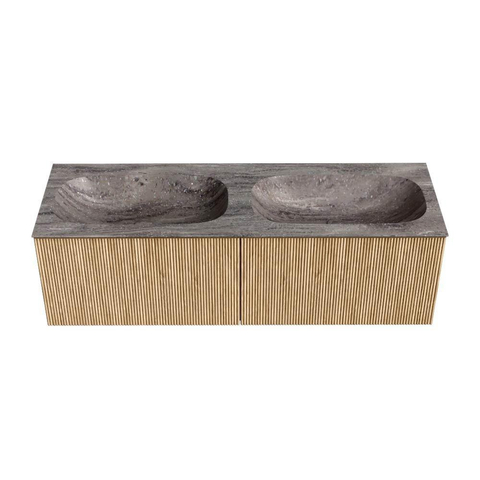 MONDIAZ KURVE-DLUX 140cm badmeubel kleur Oak met 2 lades en 0 deuren. Wastafel STOR SMALL Dubbel zonder kraangat Oza. SW1432671