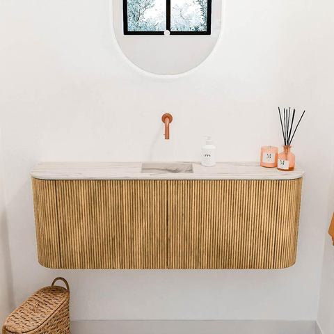 Mondiaz JOYA-DLUX 113.2cm toiletmeubel - ronding links en rechts kleur Oak - Wastafel FAYE positie Midden Zonder kraangat kleur Nata. SW1424068