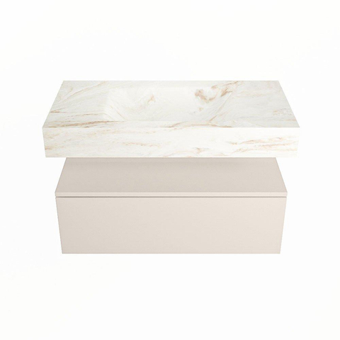Mondiaz ALAN-DLUX Ensemble de meuble - 90cm - meuble Linen mat - 1 tiroir - Lavabo Cloud Frappe suspendu - vasque Centre - 0 trous de robinet SW805302