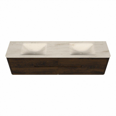 Mondiaz CIRO-DLUX Badkamermeubelset - 190x45x50cm - Solid surface wastafel Meli - 2 wasbak Dubbel - zonder kraangaten - 4 lades - Walnut SW1530573