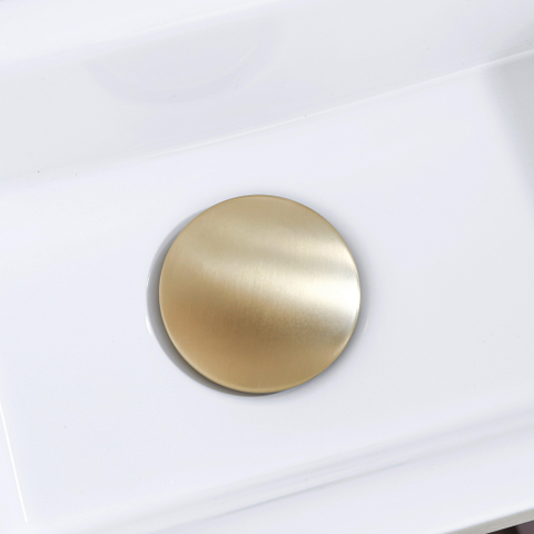 QeramiQ Fuente fonteinset – 37.5x18.5x9 cm – keramiek wit mat – kraangat rechts – geborsteld gouden kraan SW1232754