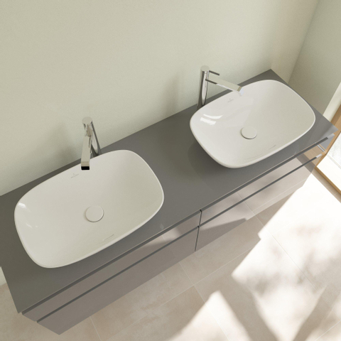 Villeroy & Boch Loop & friends lavabo à poser - 56x38cm - rectangulaire avec trop-plein CeramicPlus blanc SW644148