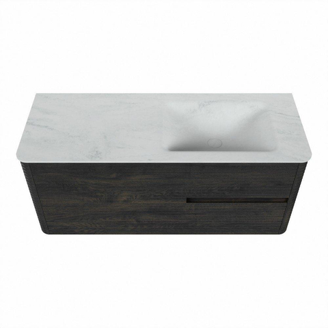 Mondiaz CIRO-DLUX Badkamermeubelset - 120x45x50cm - Solid surface wastafel Opalo - 1 wasbak Rechts - 1 kraangat - 2 lades - Shadow SW1532401