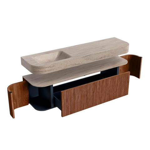 MONDIAZ THOR-DLUX 170cm meuble de salle de bains arrondi gauche + droite couleur Ruby avec 1 tiroir et 2 portes. Vasque suspendue CLOUD Gauche 1 trou de robinet couleur Saba. SW1465716