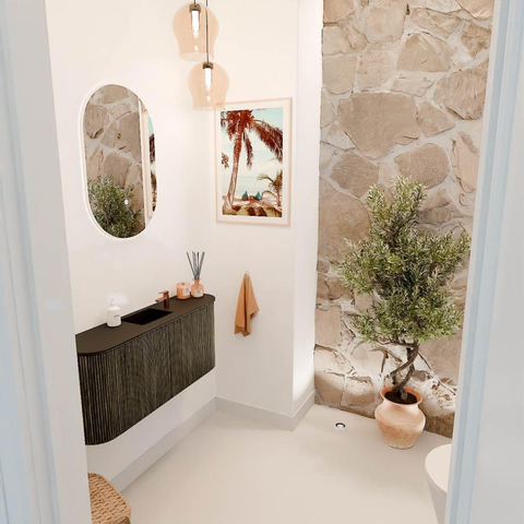 Mondiaz JOYA 93.2cm toiletmeubel - ronding links en rechts kleur Shadow - Wastafel FAYE positie Midden 1 kraangat kleur Urban. SW1421549