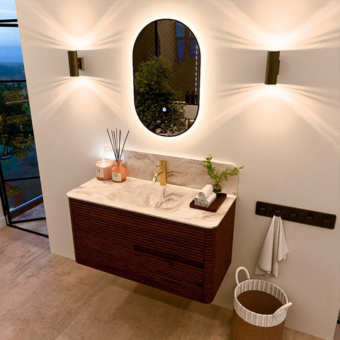 Mondiaz CIRO-DLUX Badkamermeubelset - 100x45x50cm - Solid surface wastafel Frappe - 1 wasbak Midden - 1 kraangat - 2 lades - Ruby SW1531327