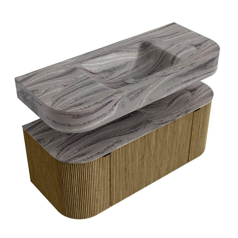 MONDIAZ THOR-DLUX Meuble de salle de bains 110cm arrondi gauche + droite couleur Dusk avec 1 tiroir et 2 portes. Vasque suspendue CLOUD Milieu sans trou de robinet couleur Sombra. SW1463019