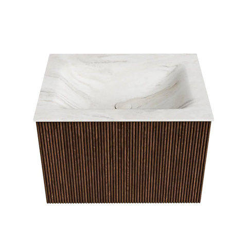 MONDIAZ KURVE-DLUX Meuble de salle de bains 60cm couleur Walnut avec 1 tiroir. Lavabo CLOUD central 1 trou de robinet couleur Ostra. SW1137820