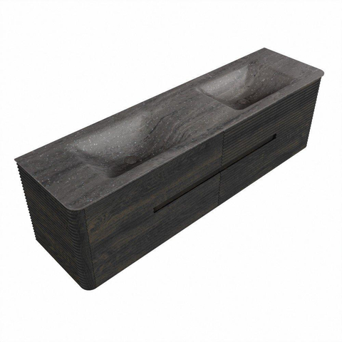 Mondiaz CIRO-DLUX Badkamermeubelset - 170x45x50cm - Solid surface wastafel Oza - 2 wasbak Dubbel - zonder kraangaten - 4 lades - Shadow SW1532664