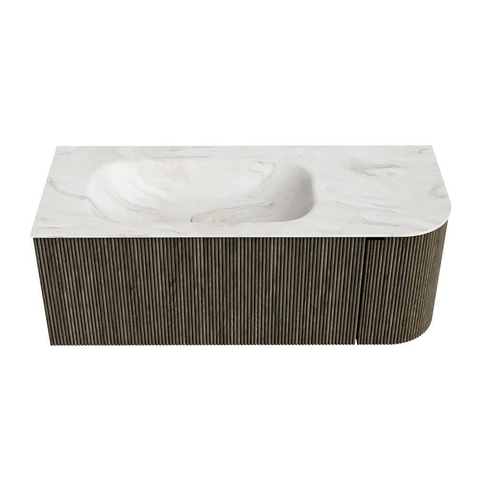Mondiaz KURVE-DLUX Ensemble de meuble de salle de bains - 115x46x40cm - 1 tiroir - 1 porte - lavabo solid surface - gauche - 1 trou de robinet - Shadow SW1414458
