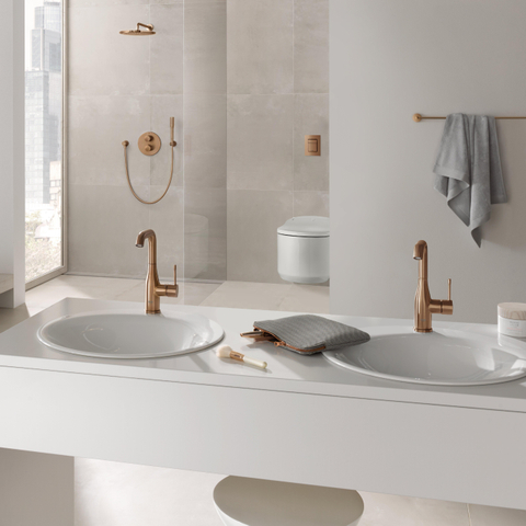 GROHE Essence New Robinet de lavabo posé - bec 12,7 cm - taille L - bec haut pivotant - vidage - EcoJoy - brushed warm sunset SW97500