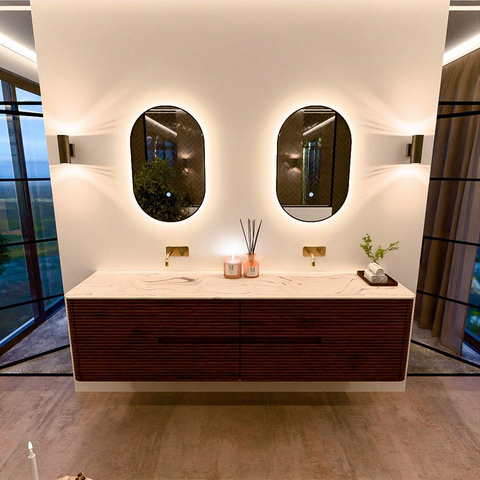 Mondiaz CIRO-DLUX Badkamermeubelset - 190x45x50cm - Solid surface wastafel Nata - 2 wasbak Dubbel - zonder kraangaten - 4 lades - Ruby SW1532078