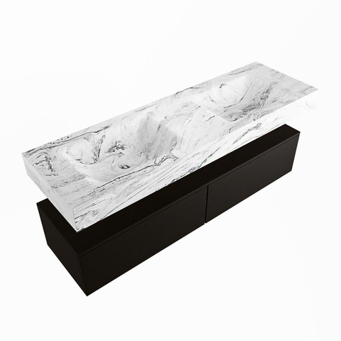 Mondiaz ALAN-DLUX Ensemble de meuble - 150cm - meuble Urban mat - 2 tiroirs - Lavabo Cloud Glace suspendu - vasque Gauche et droite - 0 trous de robinet SW805846