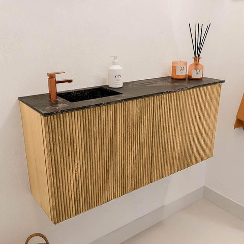 Mondiaz JOYA-DLUX 90cm toiletmeubel - kleur Oak - Wastafel FAYE positie Links 1 kraangat kleur Lava. SW1422147