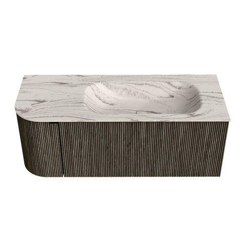 MONDIAZ KURVE-DLUX Meuble de salle de bains 115 cm arrondi à gauche couleur Shadow avec 1 tiroir et 1 porte. Lavabo BIG SMALL à droite 1 trou de robinet Nata. SW1432289