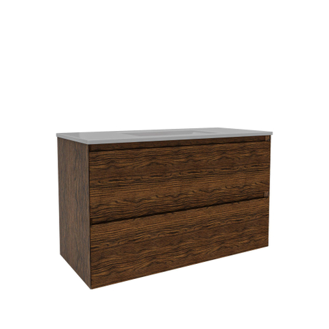 Saniclass Holz Pure Meuble de salle de bain - 100x45x60cm - lavabo en céramique blanc - 1 vasque - sans trous de robinet - 2 tiroirs - Walnut pure SW1437768