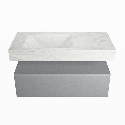 Mondiaz ALAN-DLUX Ensemble de meuble - 100cm - meuble Plata mat - 1 tiroir - Lavabo Cloud Opalo suspendu - vasque Gauche - 1 trou de robinet SW807059