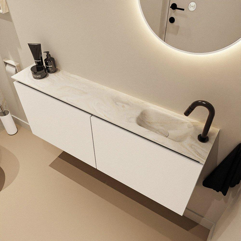 MONDIAZ TURE-DLUX Meuble WC 120 cm Talc. EDEN vasque Ostra position à droite. Avec 1 trou de robinet. SW1104672