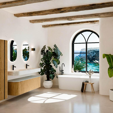 MONDIAZ THOR-DLUX 160cm badmeubel ronding links + rechts kleur Oak met 1 lade en 2 deuren. Vrijhangende wastafel CLOUD Dubbel 2 kraangaten kleur Opalo. SW1464970