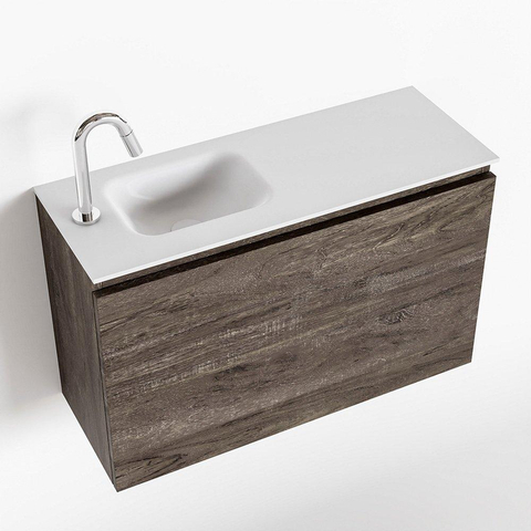 MONDIAZ OLAN Toiletmeubel 80x30x40cm met 1 kraangaten 1 lades dark brown mat Wastafel Lex links Solid Surface Wit SW473494