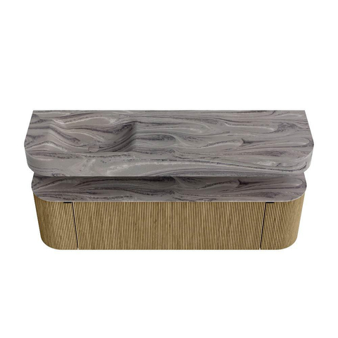 MONDIAZ THOR-DLUX 160cm meuble de salle de bains arrondi gauche + droite couleur Dusk avec 1 tiroir et 2 portes. Vasque suspendue CLOUD Gauche 1 trou de robinet couleur Sombra. SW1465381
