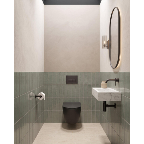 QeramiQ Dely Pack WC suspendu - 36.3x51.7cm - rimless - bâti-support Geberit UP320 - abattant softclose - plaque de commande anthracite mat - boutons rectangulaires - noir mat SW1164255