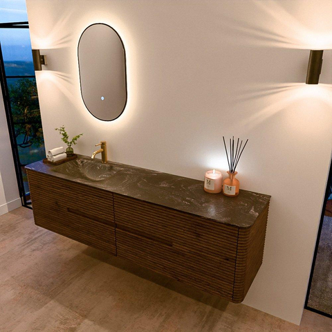 Mondiaz CIRO-DLUX Ensemble de meubles de salle de bains - 180x45x50cm - Lavabo solid surface Lava - 1 vasque à gauche - 1 trou de robinet - 4 tiroirs - Dusk SW1533066