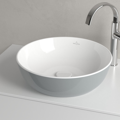 Villeroy & Boch Artis opzetwastafel - 43x43cm - zonder kraangat - zonder overloop CeramicPlus - French Linen (glans grijs) SW68816