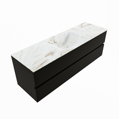 MONDIAZ VICA-DLUX Ensemble meuble de salle de bains - 150cm - meuble bas Urban - 2 tiroirs - vasque encastrée Cloud centrale - sans trous de robinet - version haute 60cm - Frappe SW1088653