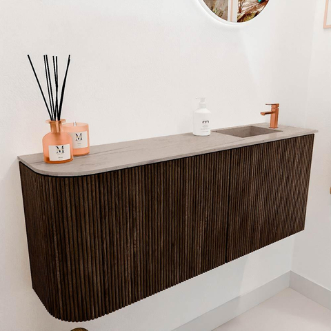 Mondiaz JOYA-DLUX 101.6cm toiletmeubel - ronding links kleur Walnut - Wastafel FAYE positie Rechts 1 kraangat kleur Saba. SW1424671