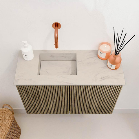 Mondiaz JOYA-DLUX 60cm toiletmeubel - kleur Dusk - Wastafel FAYE positie Links Zonder kraangat kleur Opalo. SW1423290