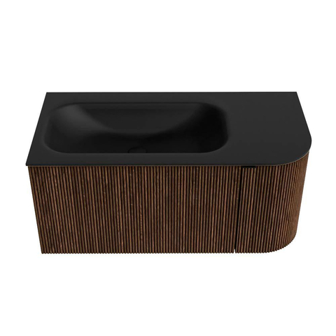 MONDIAZ KURVE Meuble de salle de bains 95cm avec module 25 R couleur Walnut avec 1 tiroir et 1 porte. Lavabo BIG SMALL gauche 1 trou de robinet Urban. SW1138502