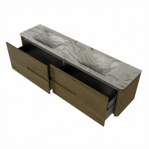 Mondiaz CIRO-DLUX Badkamermeubelset - 190x45x50cm - Solid surface wastafel Glace - 2 wasbak Dubbel - 2 kraangaten - 4 lades - Dusk SW1533009