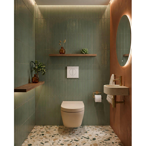 QeramiQ Dely Swirl Pack WC - 36.5x53cm - réservoir encastré Wisa XS - abattant 35mm - plaque de commande blanche - boutons ronds - beige SW1138604
