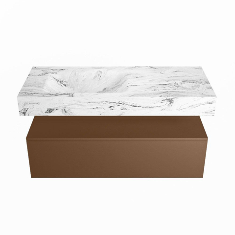 Mondiaz ALAN-DLUX Ensemble de meuble - 110cm - meuble Rust mat - 1 tiroir - Lavabo Cloud Glace suspendu - vasque Gauche - 0 trous de robinet SW805734