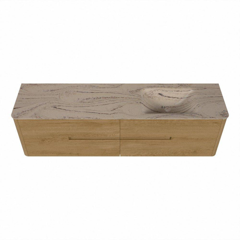 Mondiaz CIRO-DLUX Badkamermeubelset - 180x45x50cm - Solid surface wastafel Arena - 1 wasbak Rechts - zonder kraangaten - 4 lades - Oak SW1531367
