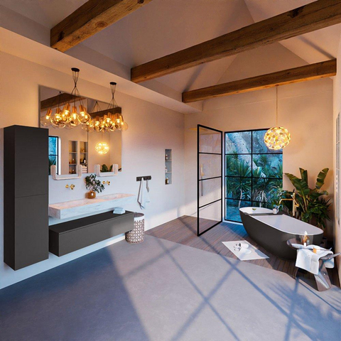 Mondiaz ALAN-DLUX Ensemble de meuble - 130cm - meuble Dark grey mat - 1 tiroir - Lavabo Cloud Opalo suspendu - vasque Gauche et droite - 0 trous de robinet SW806544