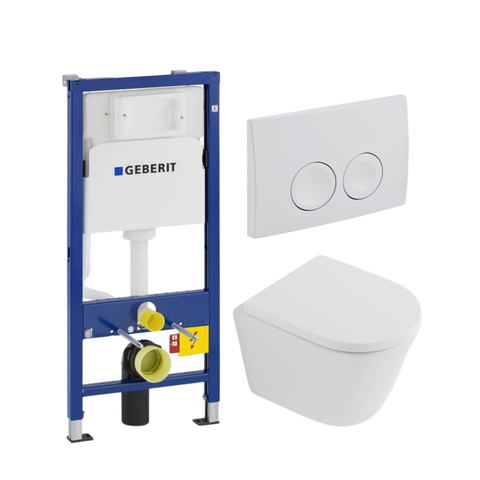 QeramiQ Dely Toiletset - Geberit UP100 inbouwreservoir - witte bedieningsplaat - softclose toilet zitting - 35mm - mat wit SW1235394