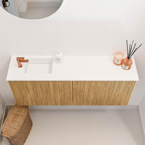 Mondiaz JOYA 100cm meuble de salle de bains - couleur Oak - Vasque FAYE position Gauche 1 trou de robinet couleur Talc. SW1421118