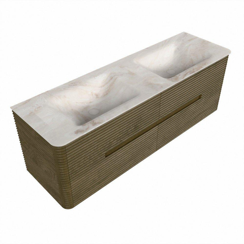 Mondiaz CIRO-DLUX Ensemble de meubles de salle de bains - 150x45x50cm - Plan vasque en solid surface Frappe - 2 vasques Double - 2 trous de robinetterie - 4 tiroirs - Dusk SW1532839