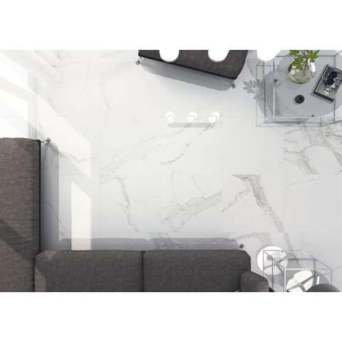 ÉCHANTILLON Terravito Alpuro carreau mural et de sol - 60x60cm - 9mm - Carré - rectifié - Aspect marbre - Blanc/noir brillant SW736255