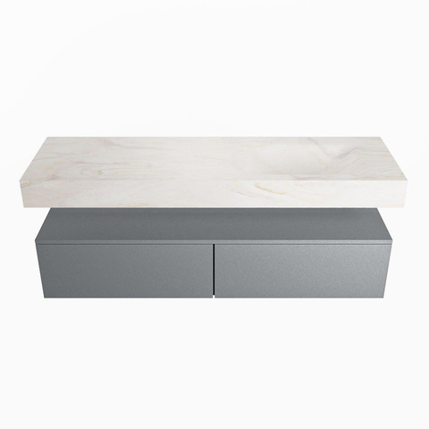 Mondiaz ALAN-DLUX Ensemble de meuble - 150cm - meuble - Plata mat - 2 tiroirs - Lavabo Cloud Ostra suspendu - vasque droite - 1 trou de robinet - Beige SW807879