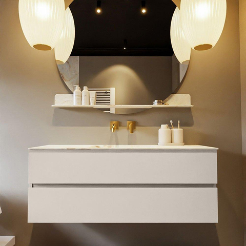 MONDIAZ VICA-DLUX Ensemble meuble de salle de bains - 130cm - sous-meuble linen - 2 tiroirs - vasque encastrée cloud centrale - sans trous de robinet - version haute 60cm - frape SW1089038