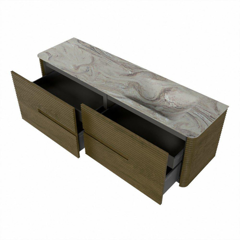 Mondiaz CIRO-DLUX Ensemble meuble de salle de bains - 160x45x50cm - Plan-vasque solid surface Glace - 1 lavabo à droite - 1 trou de robinet - 4 tiroirs - Dusk SW1532994