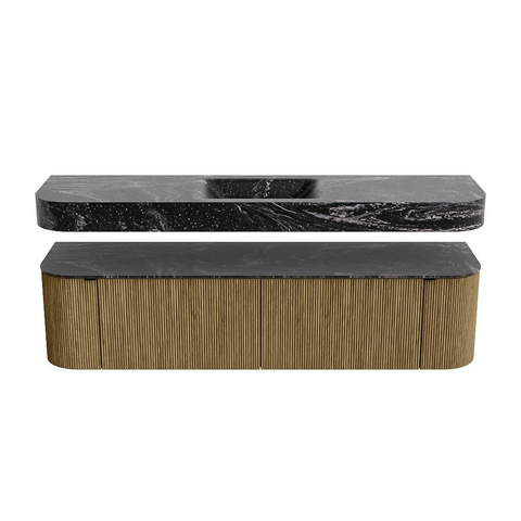 MONDIAZ THOR-DLUX Meuble de salle de bains 180cm arrondi gauche + droite couleur Dusk avec 2 tiroirs et 2 portes. Vasque suspendue CLOUD Milieu sans trou de robinet couleur Lava. SW1466011