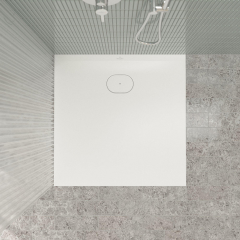Villeroy & Boch Ecora douchebak - 90x90x3.5cm - afvoer korte zijde - stone white (wit) SW1558988